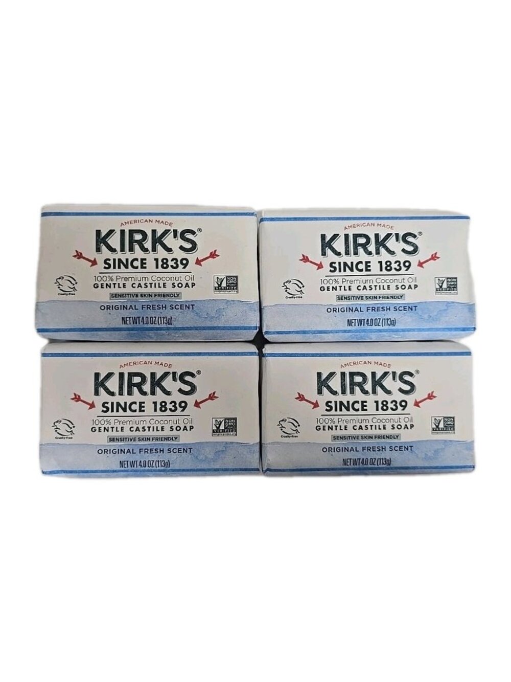 4-PACK Kirk's Original Castile Bar Soap Original Fresh Scent Coconut Oil
